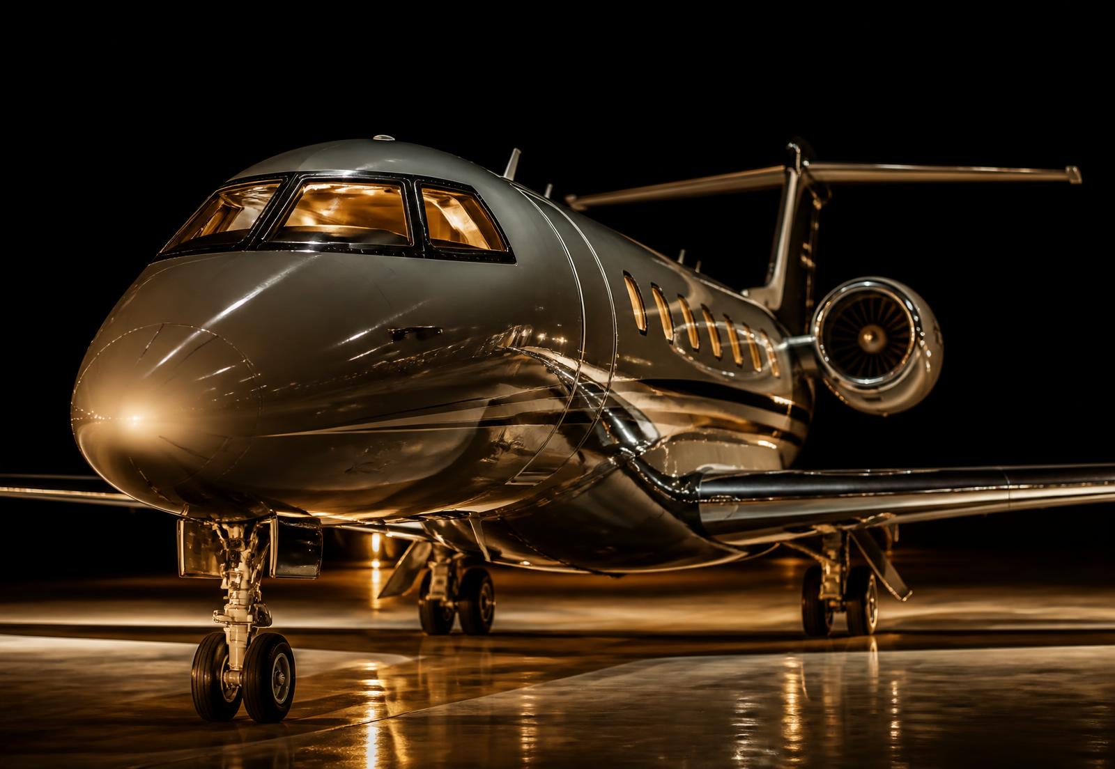 Private jet presented on a ramp for sale