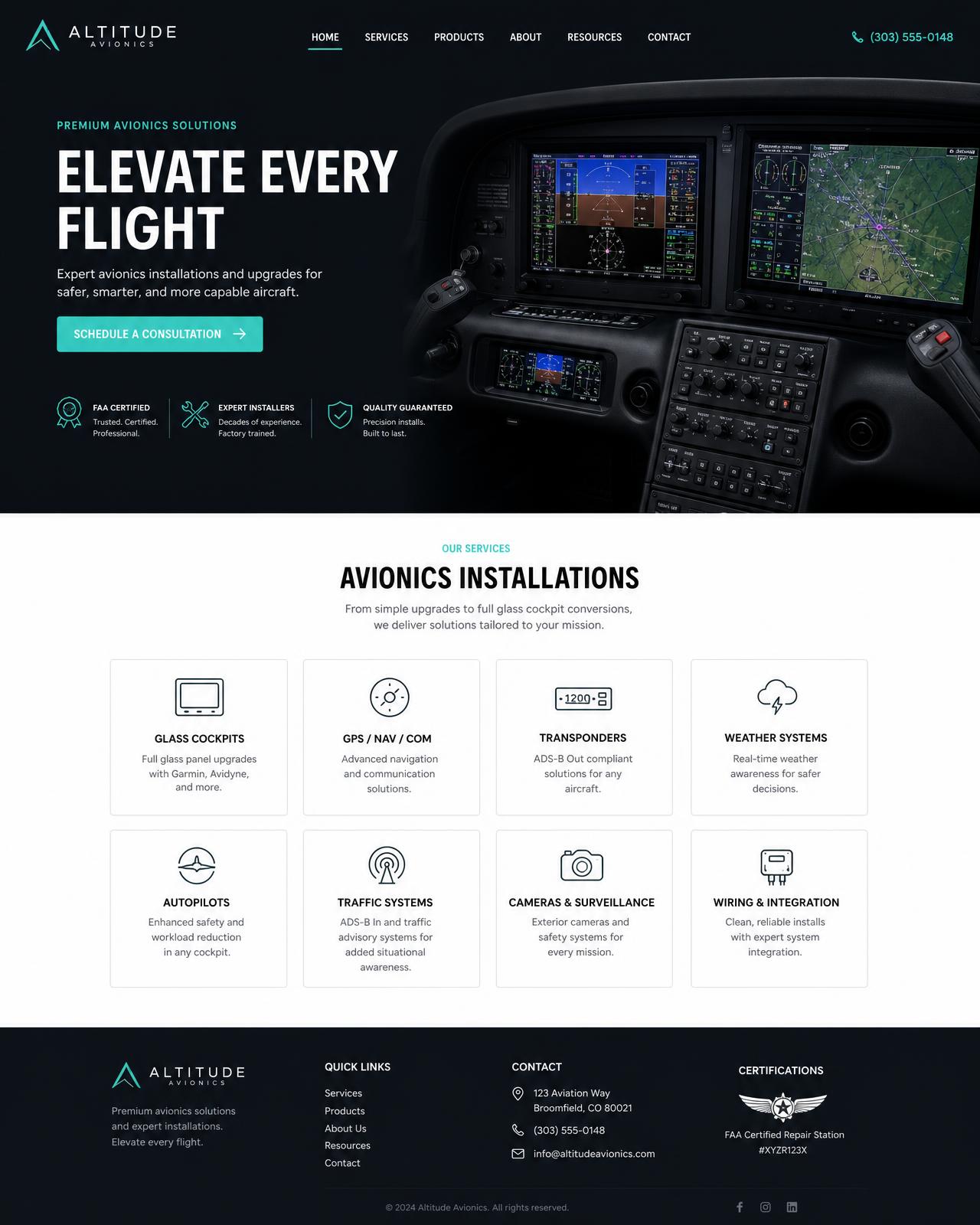 Modern avionics shop website after the redesign