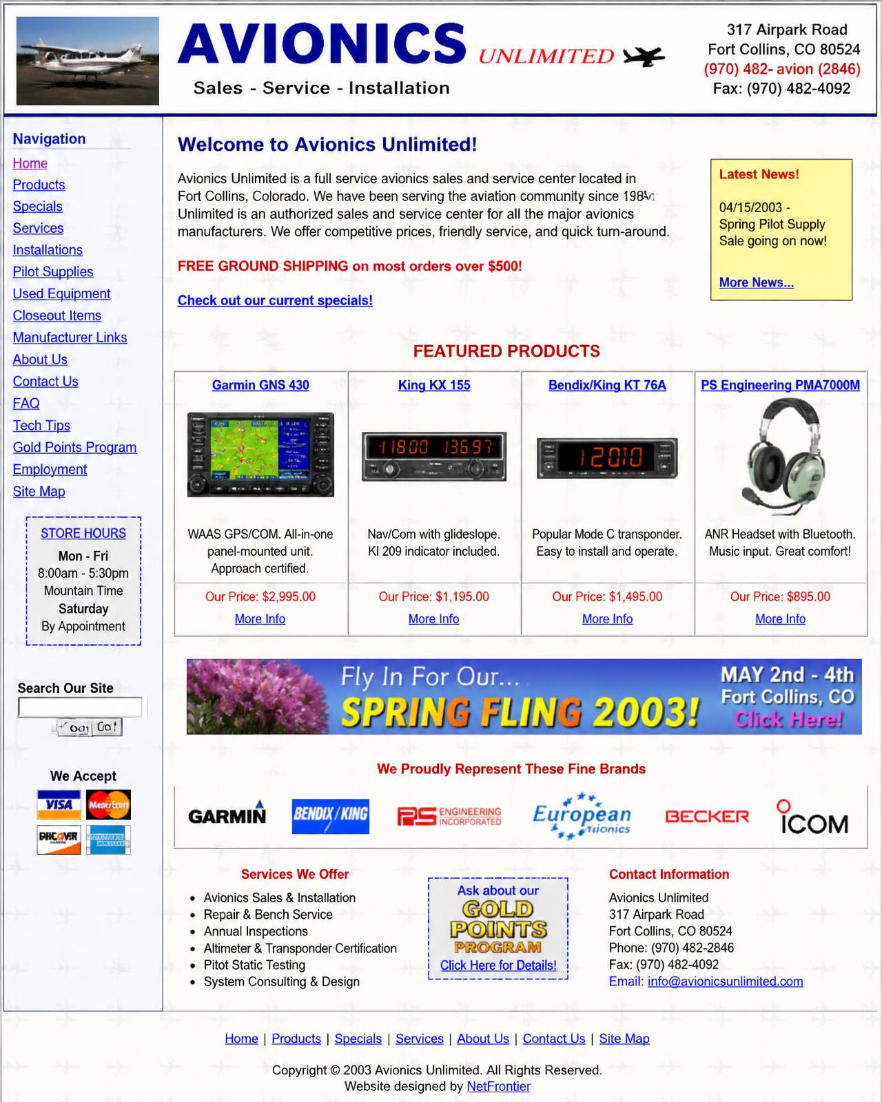 Outdated avionics shop website before the redesign