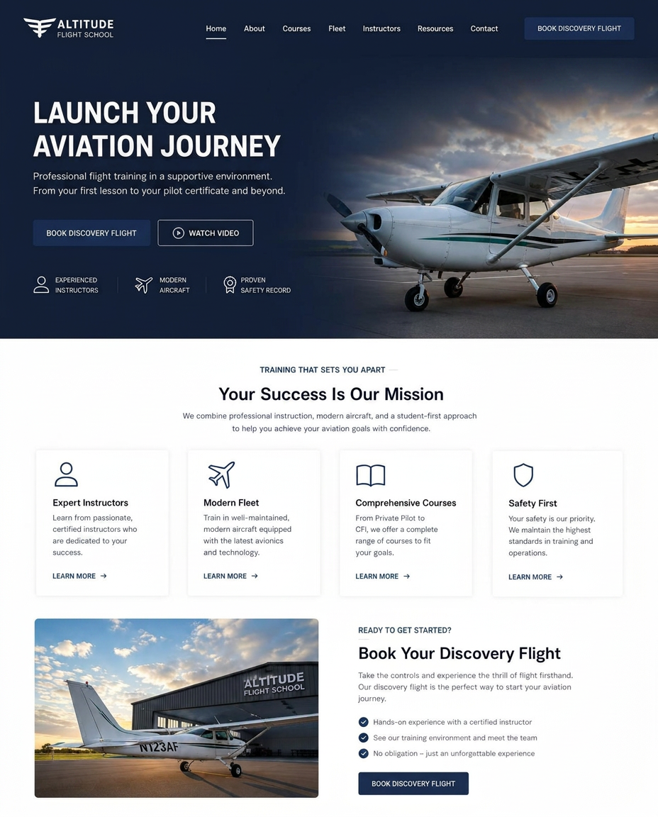 Modern flight school website after the redesign